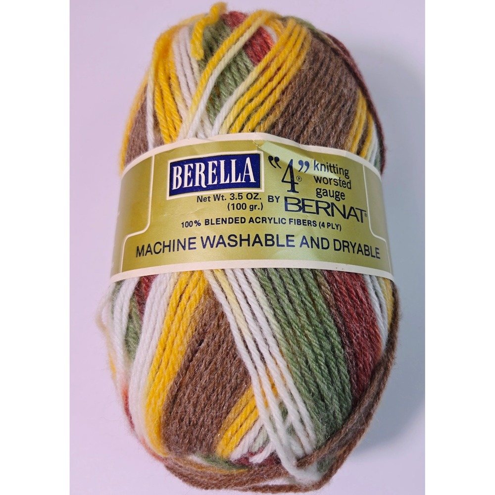 Bernat Berella 4 Yarn Harvest 9022 Variegated Worsted Acrylic 3.5oz Vintage New
